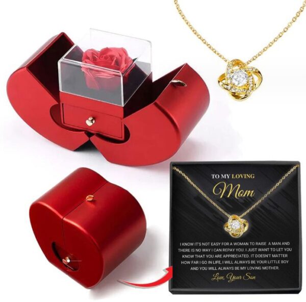 Fashion Jewelry Box Red Apple Christmas Gift Necklace Eternal Rose For Girl Mother's Day Valentine's Day Gifts With Artificial Flower Rose Flower Jewelry Box - Image 3