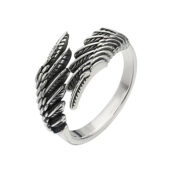 Love Couple Plain Silver Ring Angel Wings - Image 4