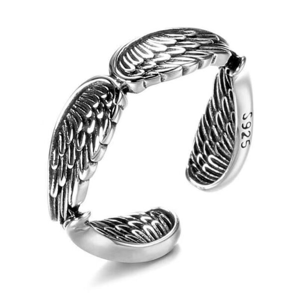 Love Couple Plain Silver Ring Angel Wings - Image 7