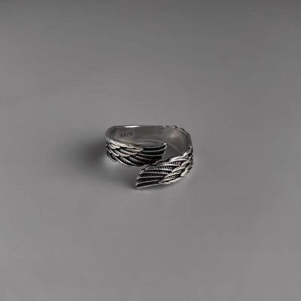 Love Couple Plain Silver Ring Angel Wings - Image 2